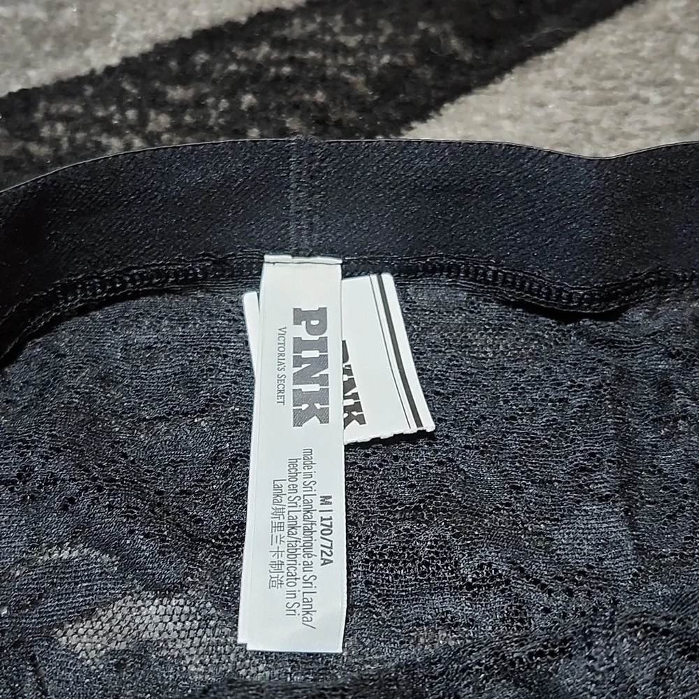 VS PINK BLACK LACIE LOGO PATCH BRAZILIAN PANTY